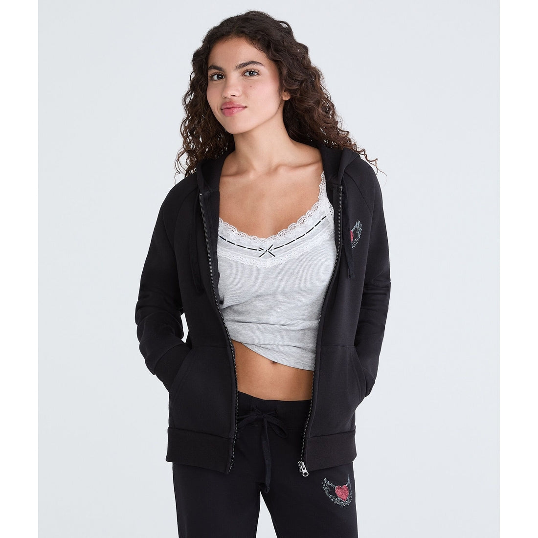 Aeropostale Womens' Cloud Soft Winged Heart Full-Zip Hoodie