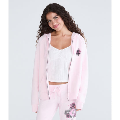 Aeropostale Womens' Cloud Soft Rose Locket Full-Zip Hoodie