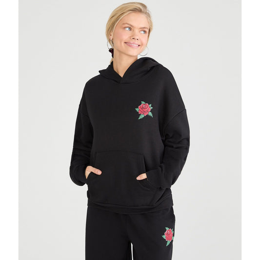 Aeropostale Womens' Cloud Soft Tattoo Roses Pullover Hoodie
