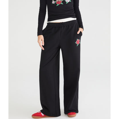 Aeropostale Womens' Cloud Soft Tattoo Roses High-Rise Wide Leg Sweatpants