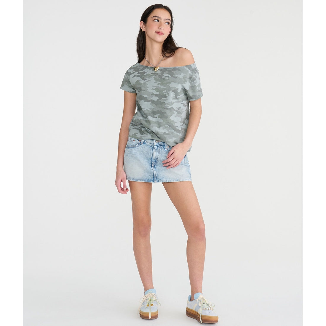 Seriously Soft Camo Off-The-Shoulder Vintage Fit Tee