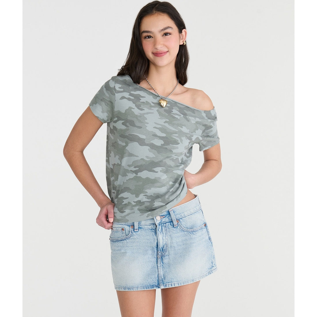 Seriously Soft Camo Off-The-Shoulder Vintage Fit Tee