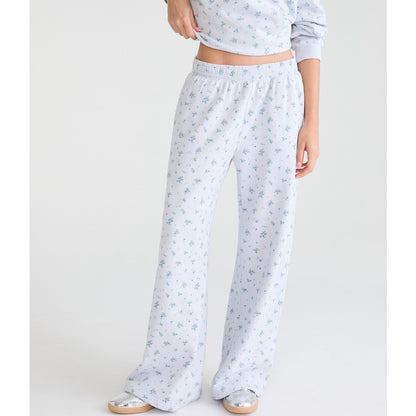 Cloud Soft Floral Print Mid-Rise Wide Leg Sweatpants