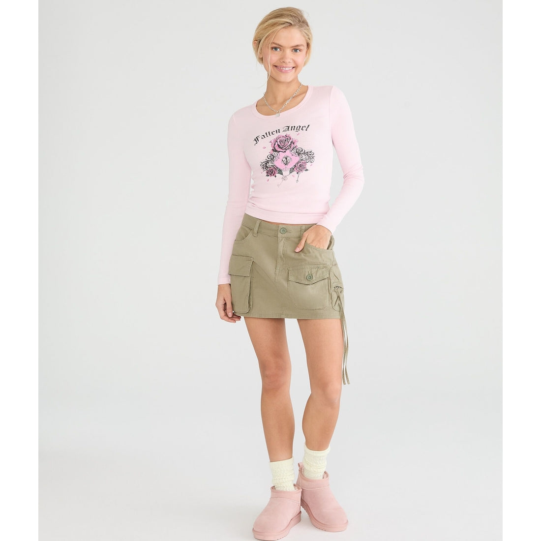 Aeropostale Womens' Long Sleeve Fallen Angel Rose Graphic Tee