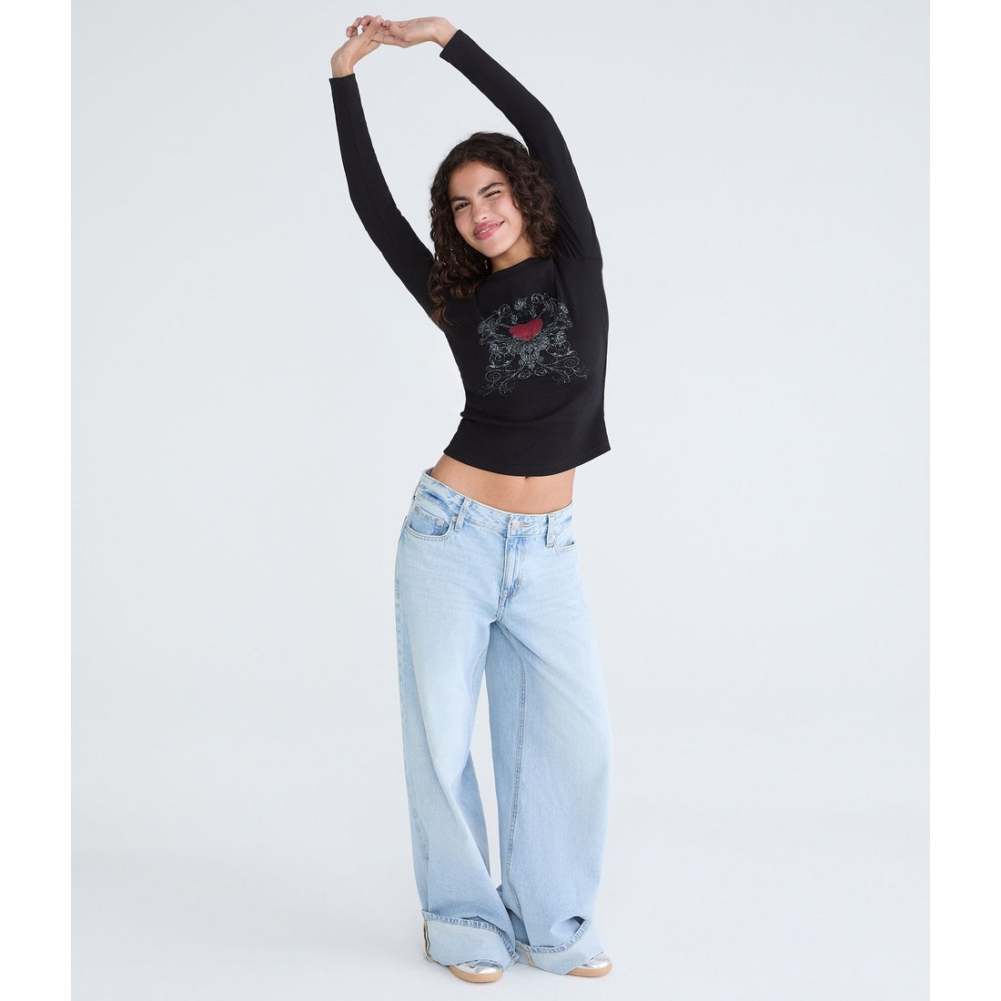 Aeropostale Womens' Long Sleeve Winged Heart Graphic Tee