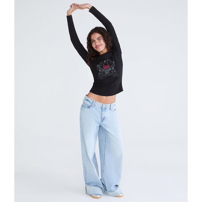 Aeropostale Womens' Long Sleeve Winged Heart Graphic Tee