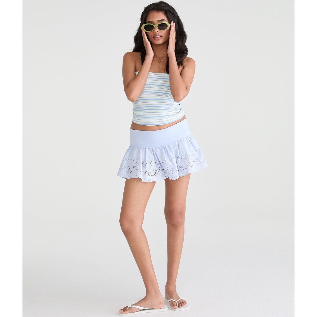 Eyelet Fold-Over Mini Skirt