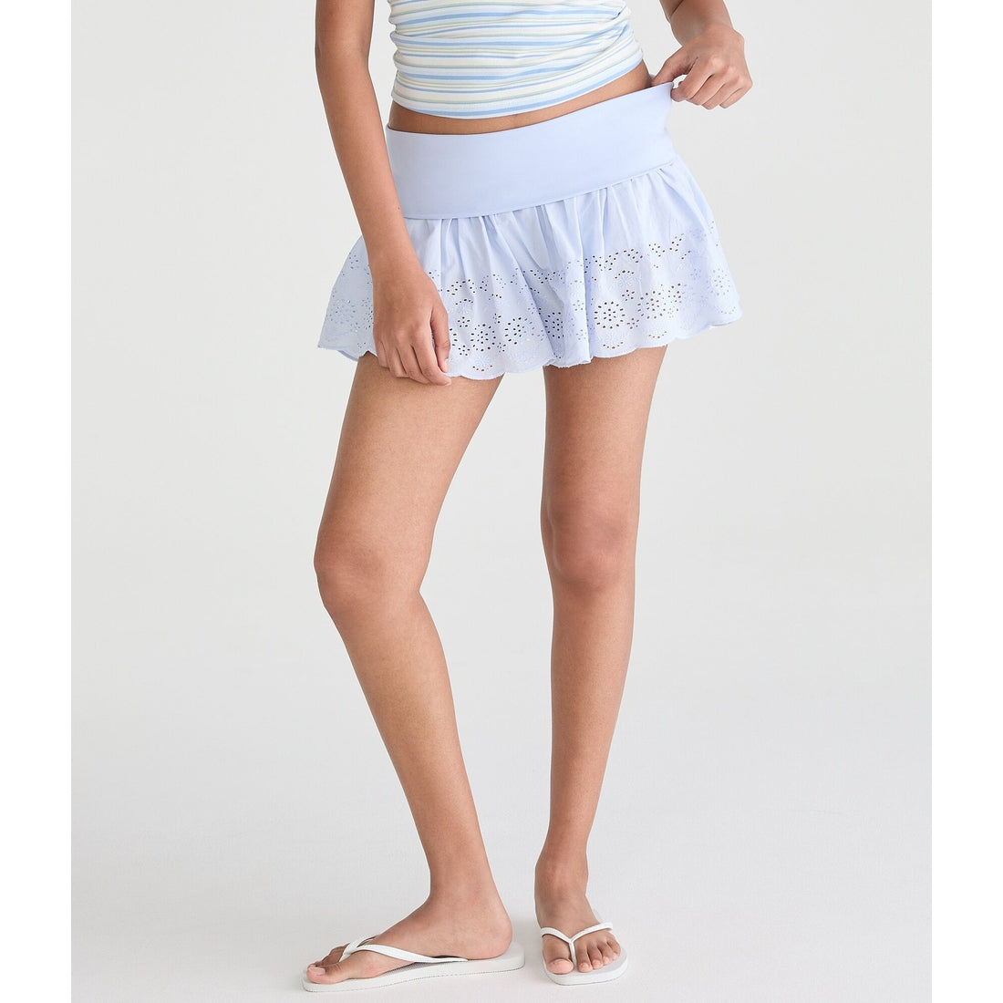 Eyelet Fold-Over Mini Skirt
