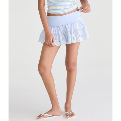 Eyelet Fold-Over Mini Skirt