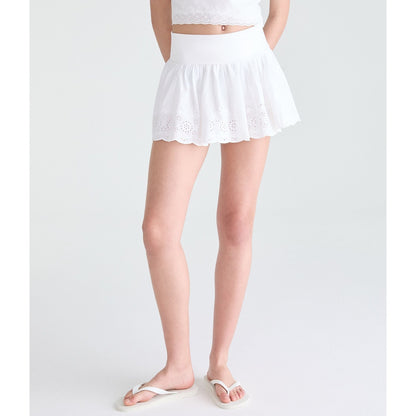 Eyelet Fold-Over Mini Skirt