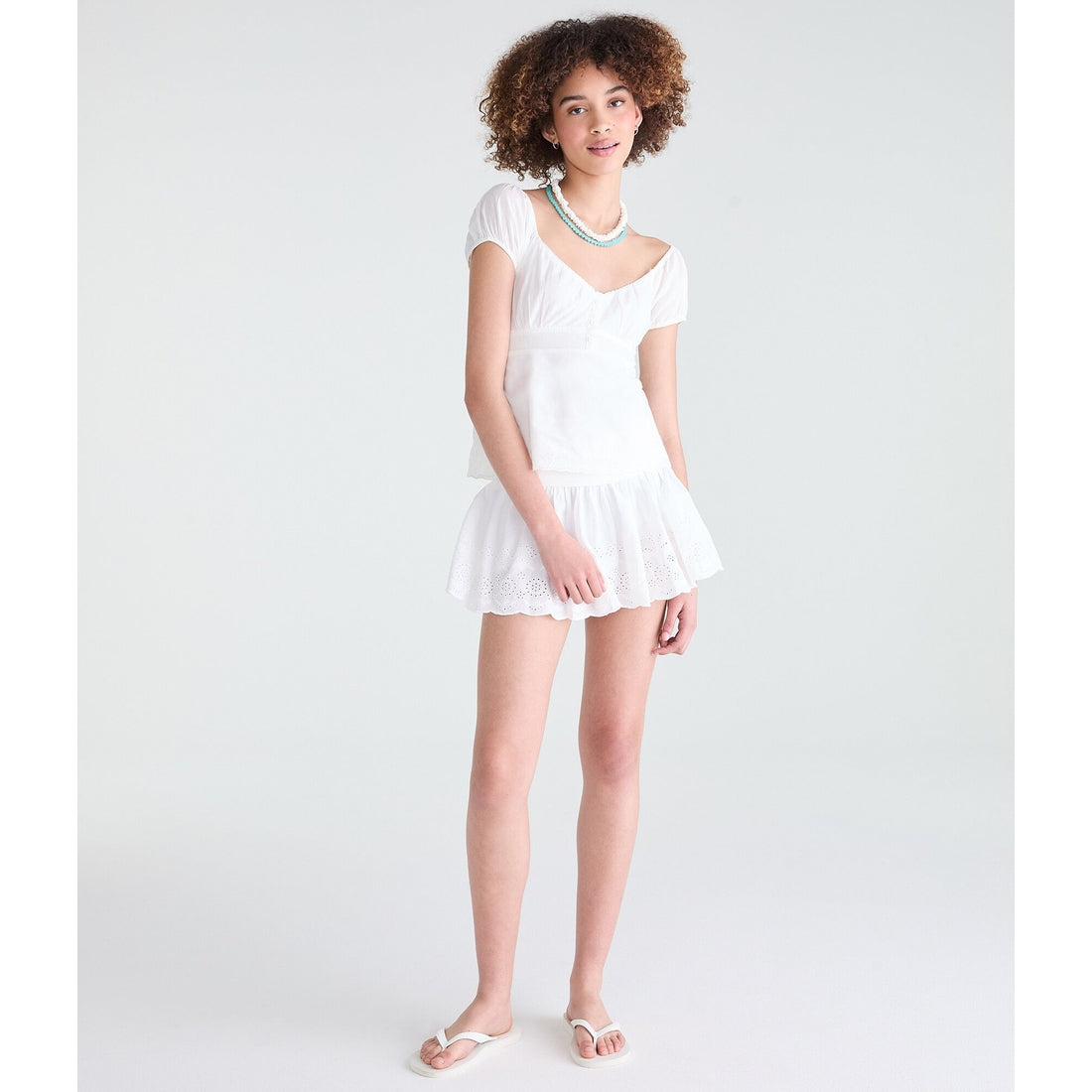 Eyelet Fold-Over Mini Skirt