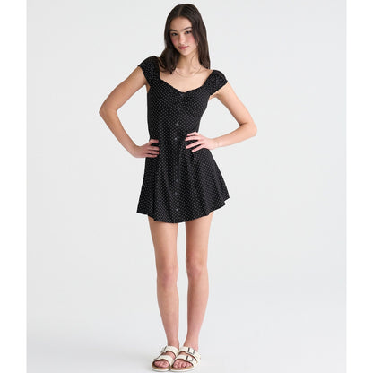 Floral Scoop-Neck Buttoned A-Line Mini Dress