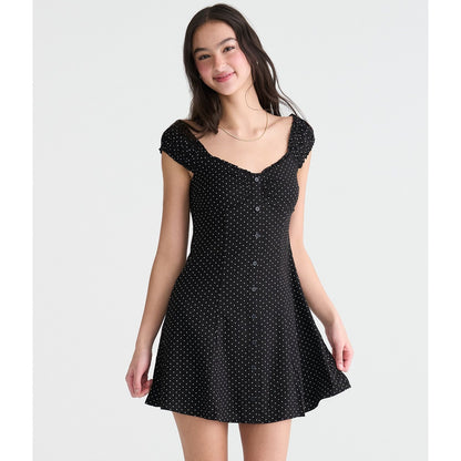 Floral Scoop-Neck Buttoned A-Line Mini Dress