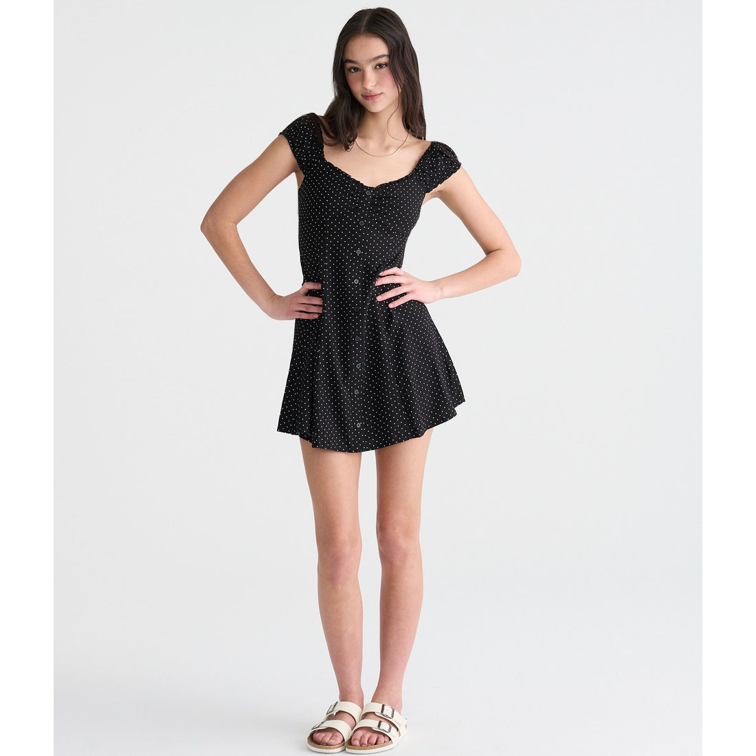 Floral Scoop-Neck Buttoned A-Line Mini Dress