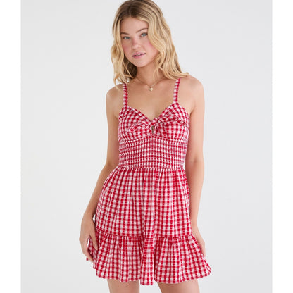 Gingham Hearts V-Neck Fit & Flare Mini Dress