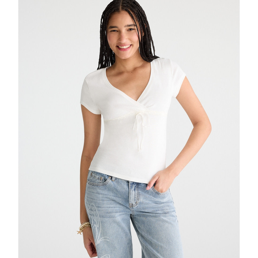 Seriously Soft Lace Crossover V-Neck Tee