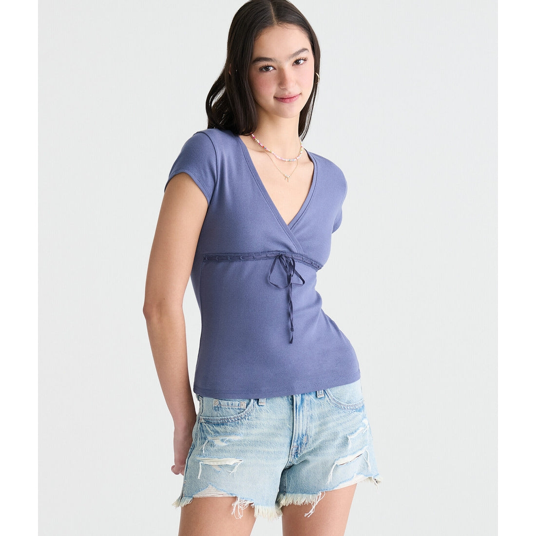 Seriously Soft Lace Crossover V-Neck Tee