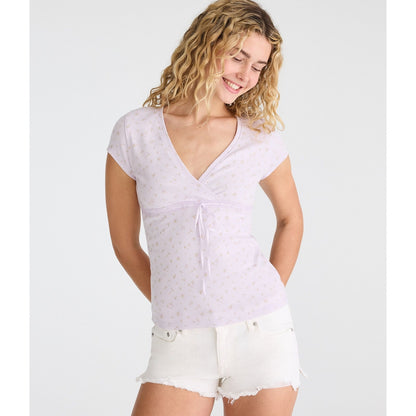 Seriously Soft Floral Lace Crossover V-Neck Tee