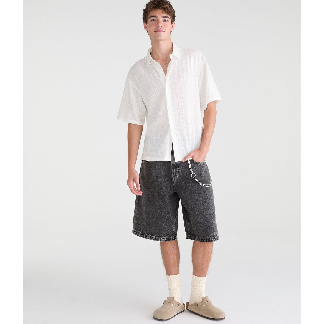 Textured Windowpane Boxy Shirt