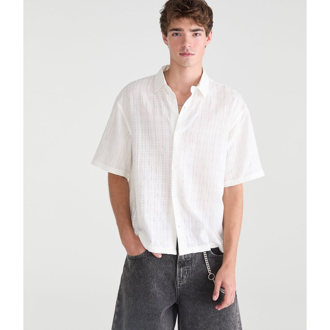 Textured Windowpane Boxy Shirt