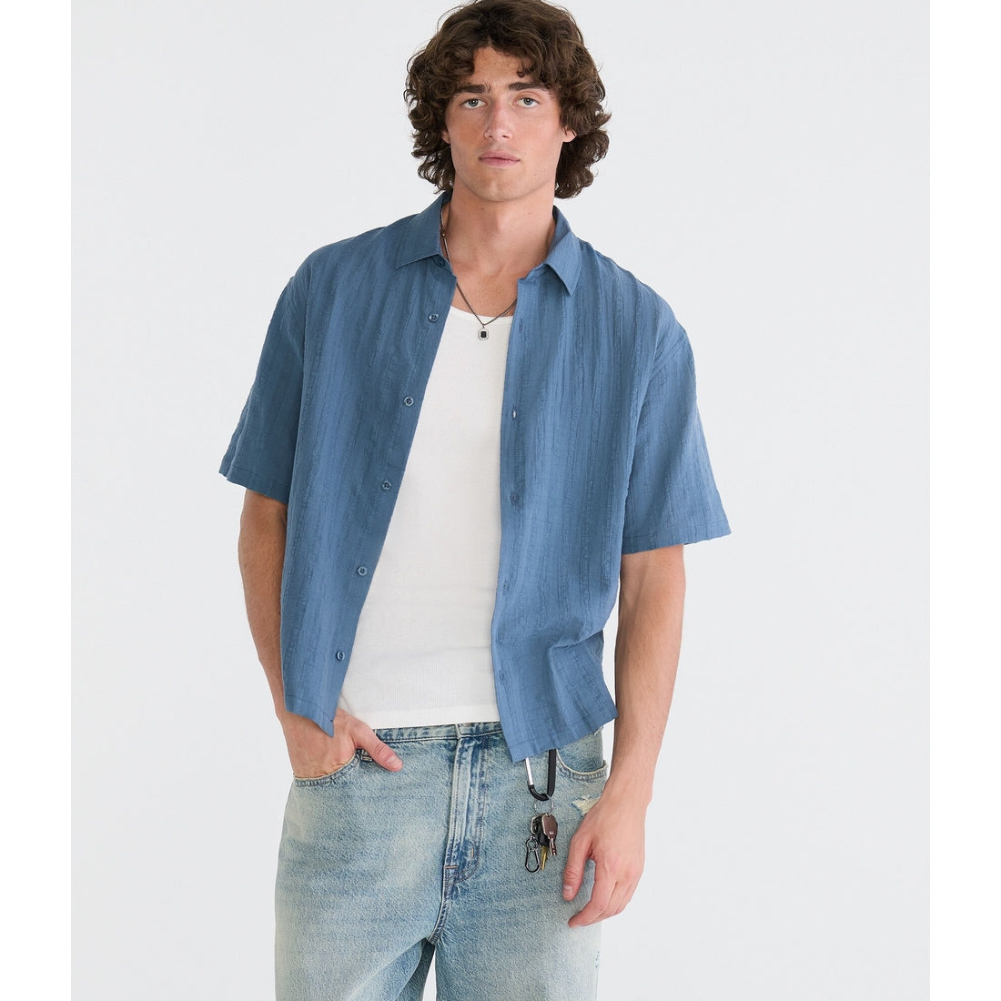 Textured Windowpane Boxy Shirt