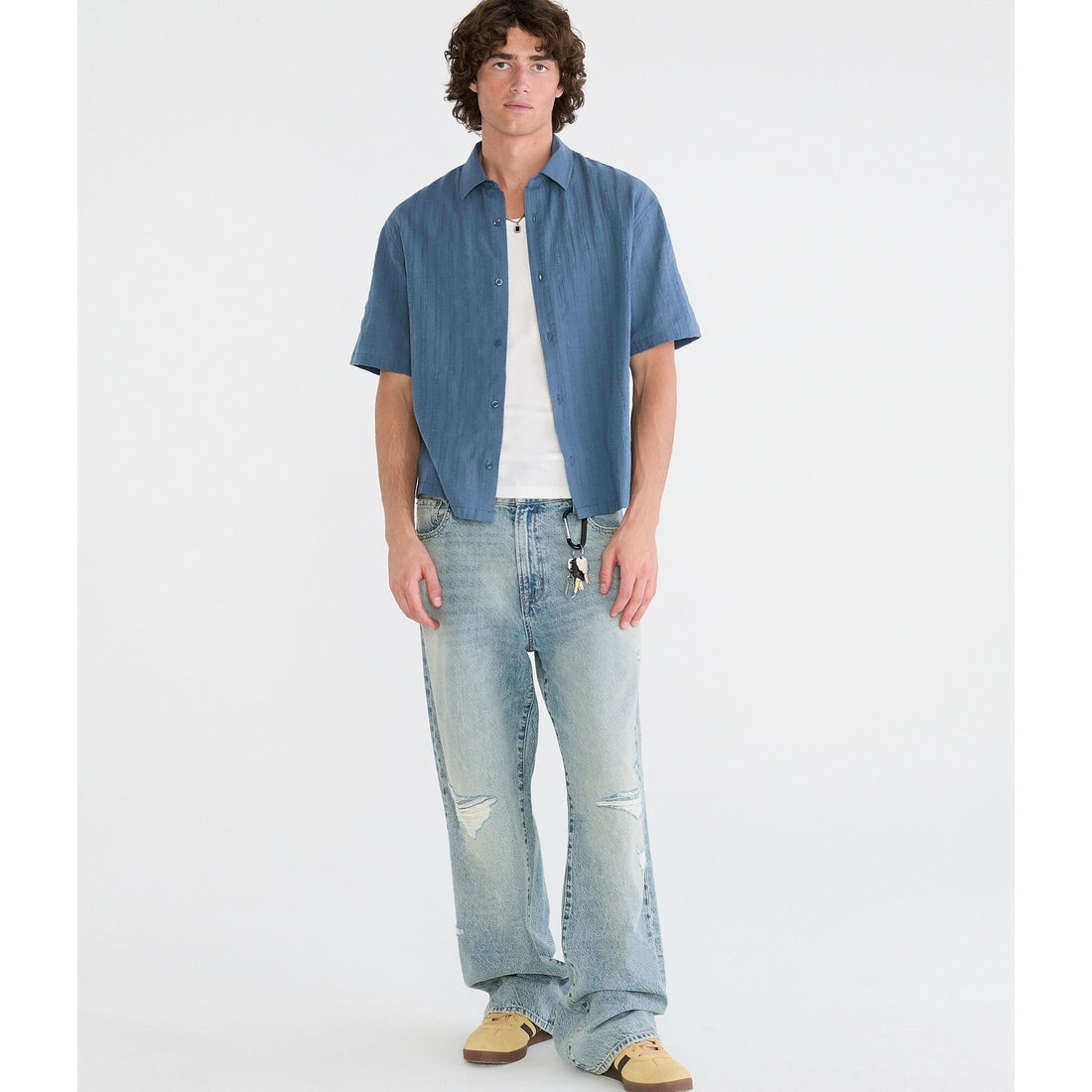 Textured Windowpane Boxy Shirt