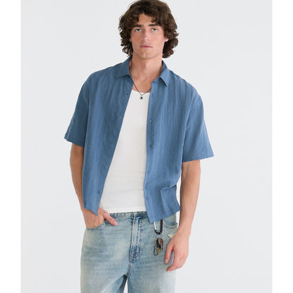 Textured Windowpane Boxy Shirt