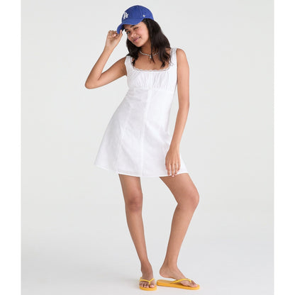 Solid Scoop-Neck Eyelet A-Line Mini Dress