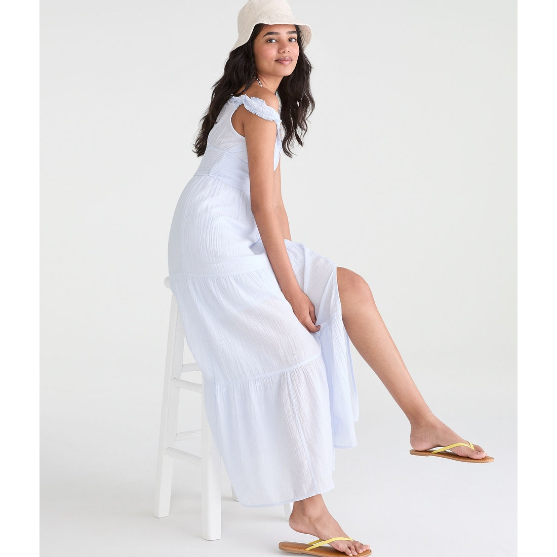 Solid Scoop-Neck Smocked Maxi Dress