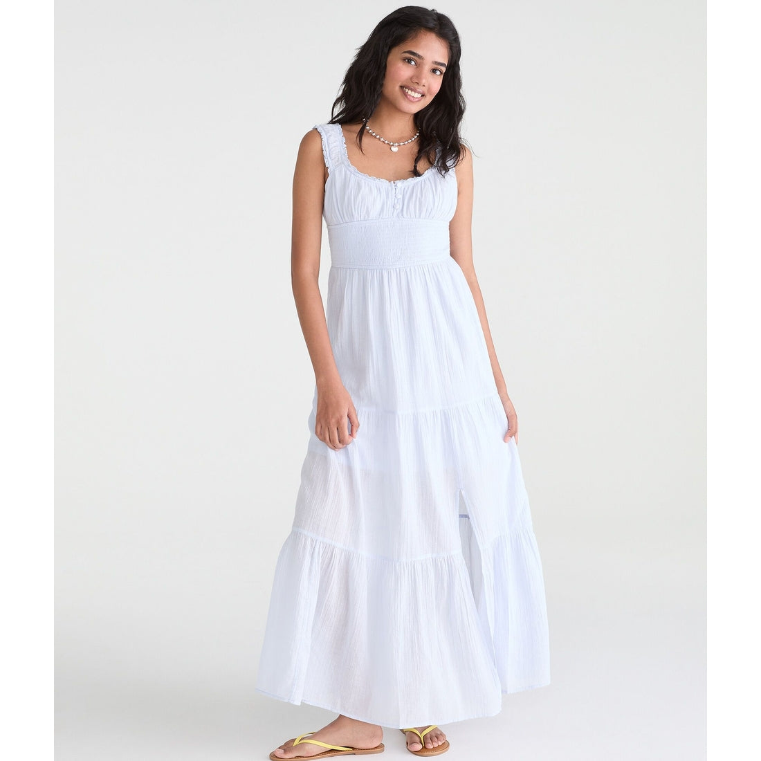 Solid Scoop-Neck Smocked Maxi Dress