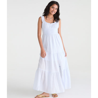 Solid Scoop-Neck Smocked Maxi Dress