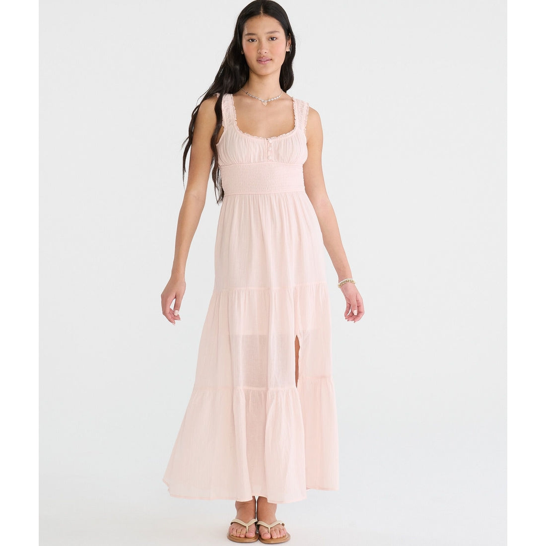 Solid Scoop-Neck Smocked Maxi Dress