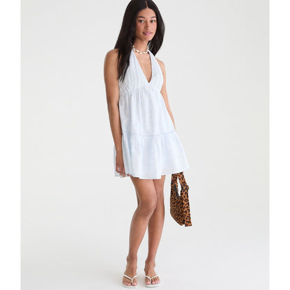 Floral V-Neck Crocheted Halter Mini Dress