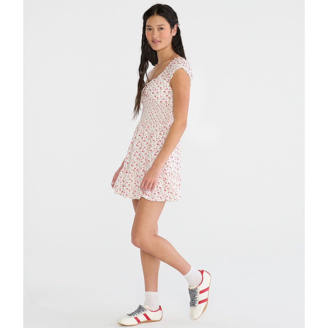 Floral Square-Neck Smocked Fit & Flare Mini Dress