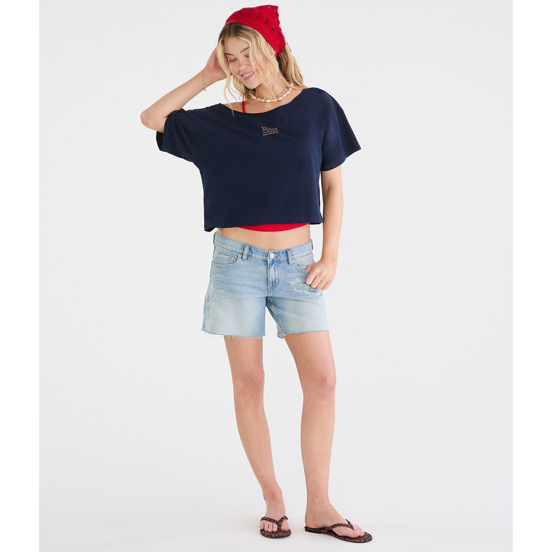 Seriously Soft American Flag Off-The-Shoulder Boyfriend Graphic Tee