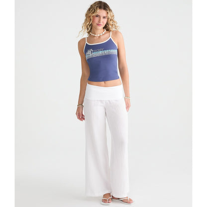 Low-Rise Gauze Fold-Over Wide Leg Pants