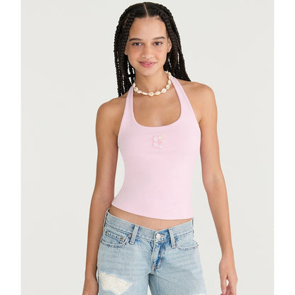 Seriously Soft Beaded Hibiscus Everyday Halter Top