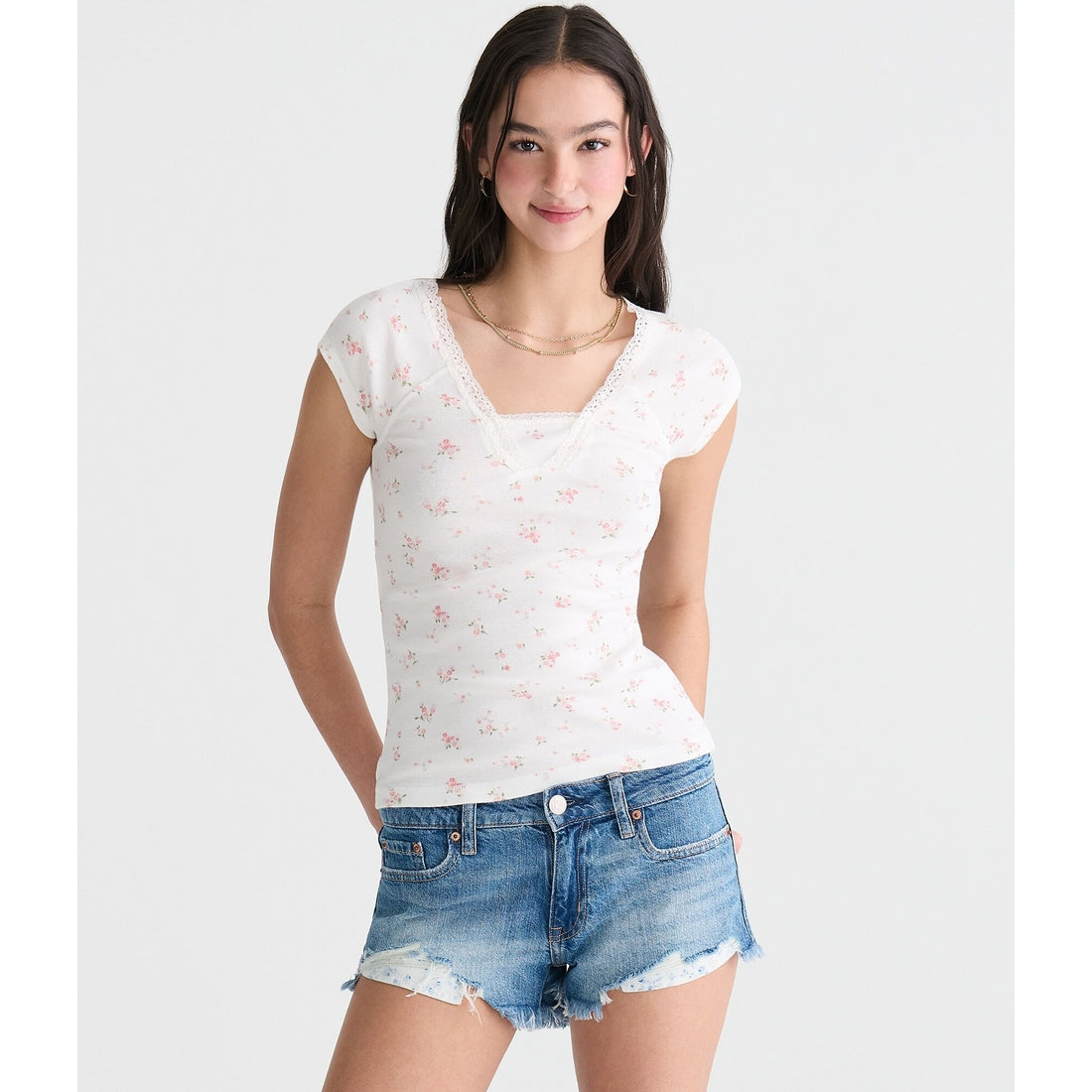 Floral Lace V-Neck Tee
