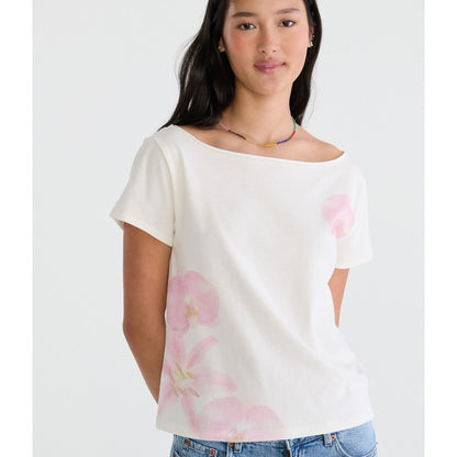 Seriously Soft Faded Flowers Off-The-Shoulder Vintage Fit Tee