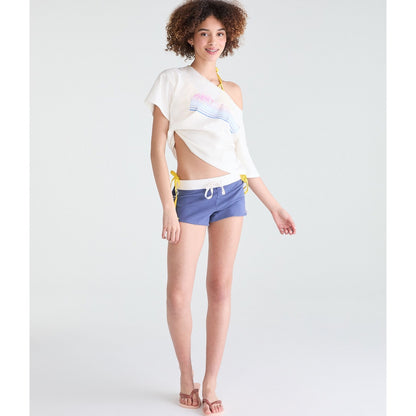 Roxy Hibiscus Stripes Off-The-Shoulder Boyfriend Graphic Tee