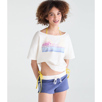 Roxy Hibiscus Stripes Off-The-Shoulder Boyfriend Graphic Tee