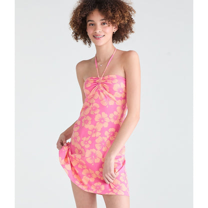 Roxy Hibiscus Print Halter Mini Dress