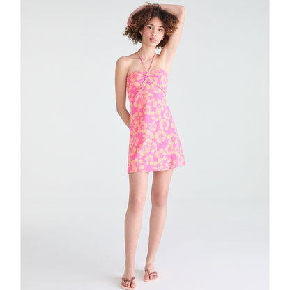 Roxy Hibiscus Print Halter Mini Dress