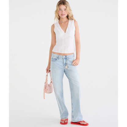 Textured Stripe Tie-Back V-Neck Tank Top