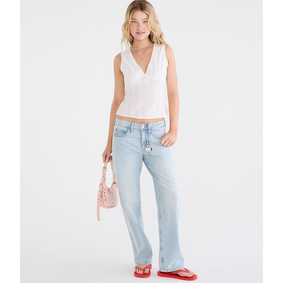 Textured Stripe Tie-Back V-Neck Tank Top