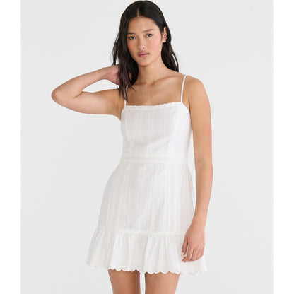 Solid Square-Neck Lace Inset Mini Dress