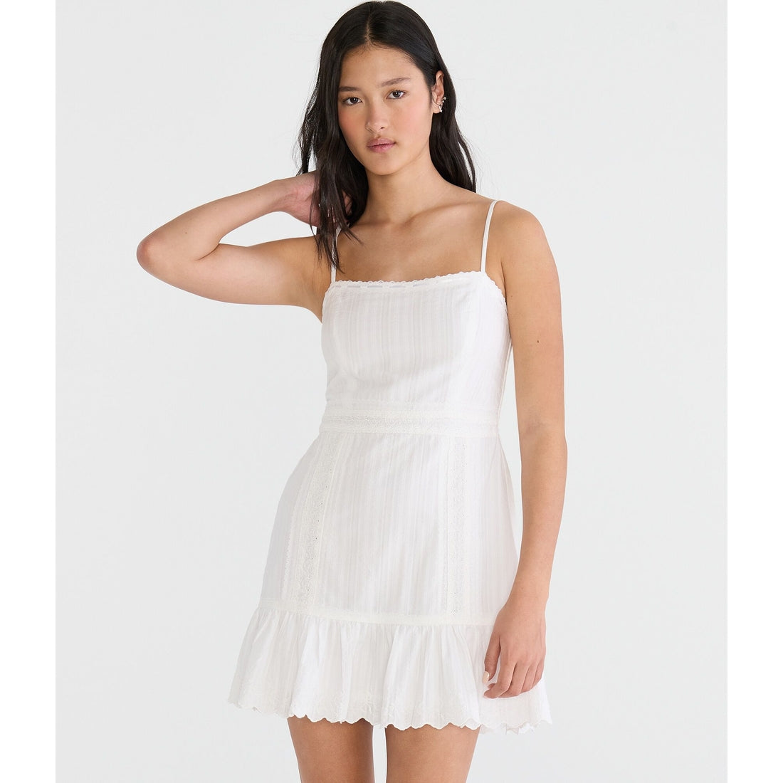 Solid Square-Neck Lace Inset Mini Dress