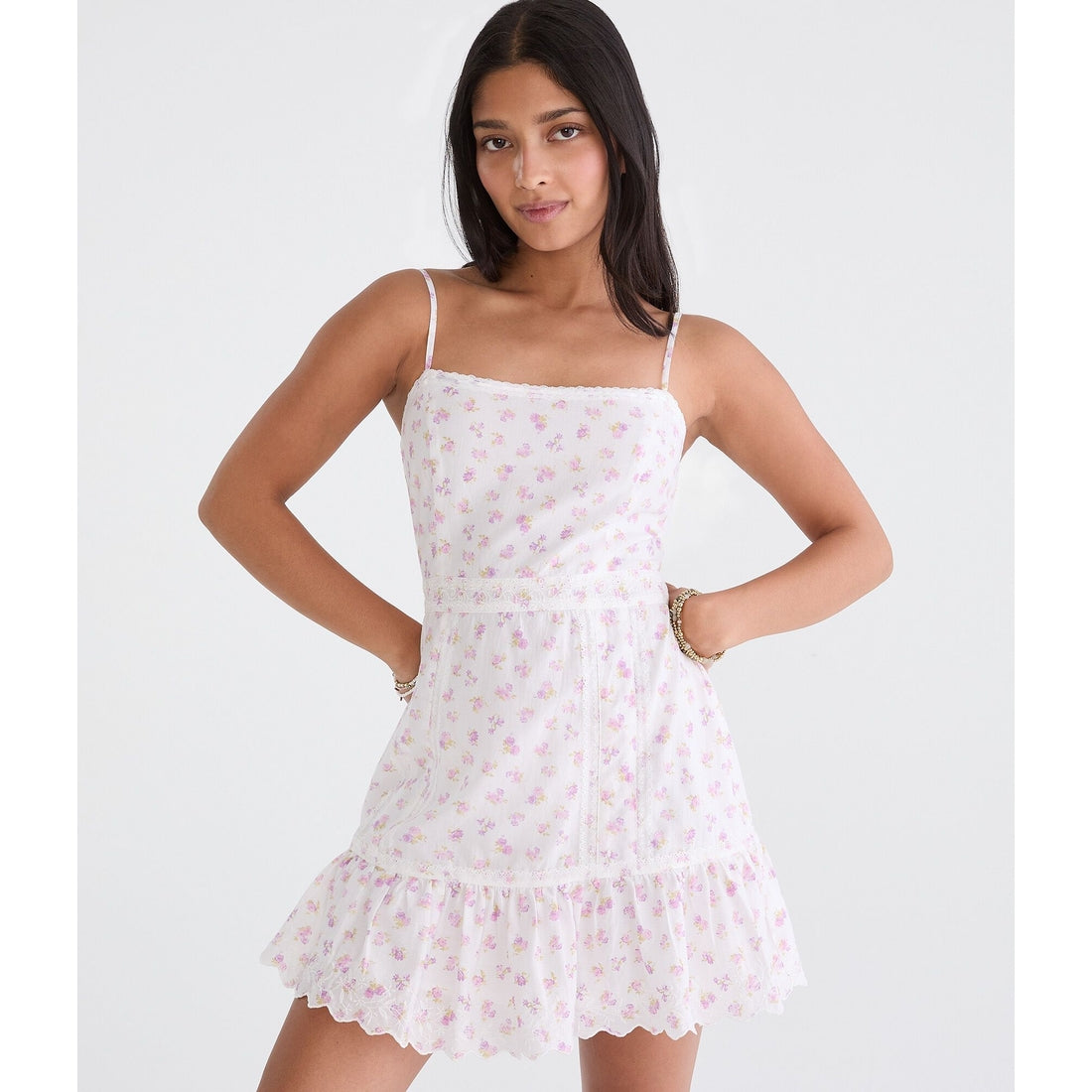 Floral Square-Neck Lace A-Line Mini Dress