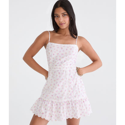 Floral Square-Neck Lace A-Line Mini Dress