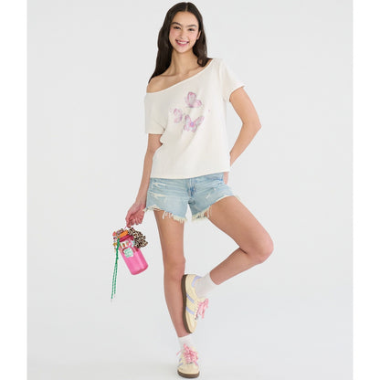 Seriously Soft Rhinestone Butterfly Off-The-Shoulder Vintage Fit Tee